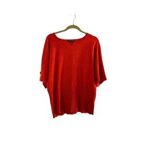 Cable & Gauge Coral Red 3/4 Sleeve‎ Top XL Gold Button Dolman Holiday Sweater